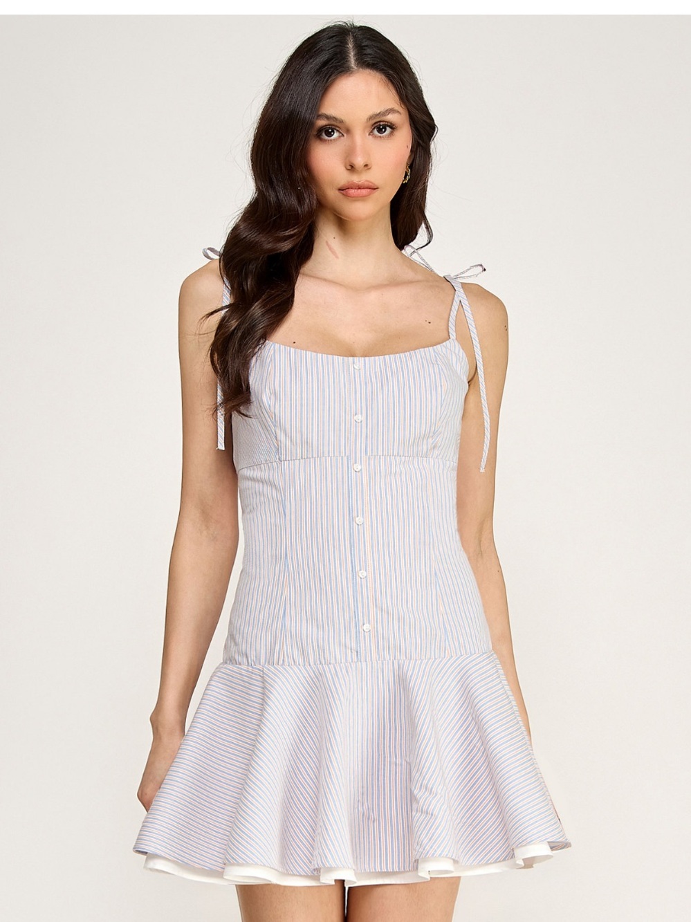 Macy's Light Blue and White Striped Tie-Shoulder Mini Dress